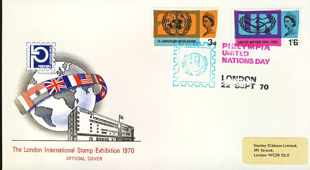 UNITED NATIONS DAY Philympia 1970 LONDON STAMP EXHIBITION Official Cover Ltd Issue refcd406