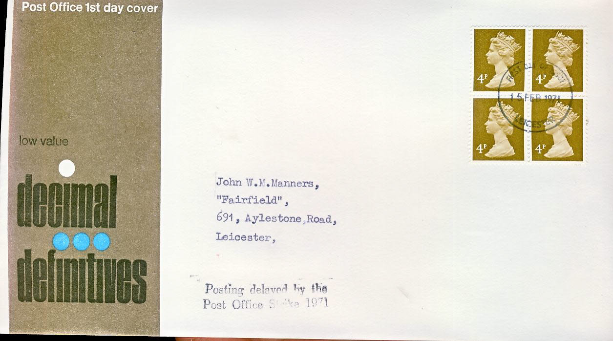 1971 Postal Strike 4p Decimal Definitives Stamps First Day Cover LEICESTER fdi refcd431
