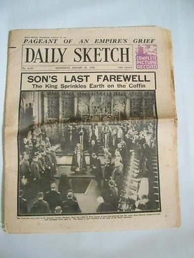 RARE VINTAGE NEWSPAPER Daily Sketch Jan 29 1936 KING GEORGE V LAST FAREWELL