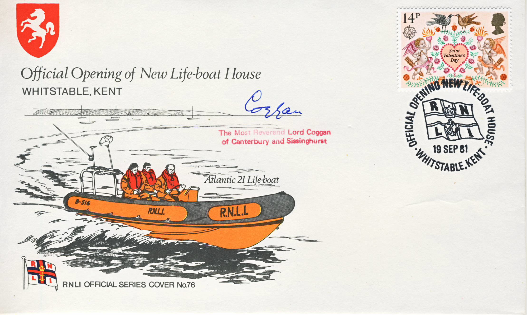 1981 RNLI Official Cover No.76 SIGNED Rev Lord Coggan New Lifeboat House WHITSTABLE Kent