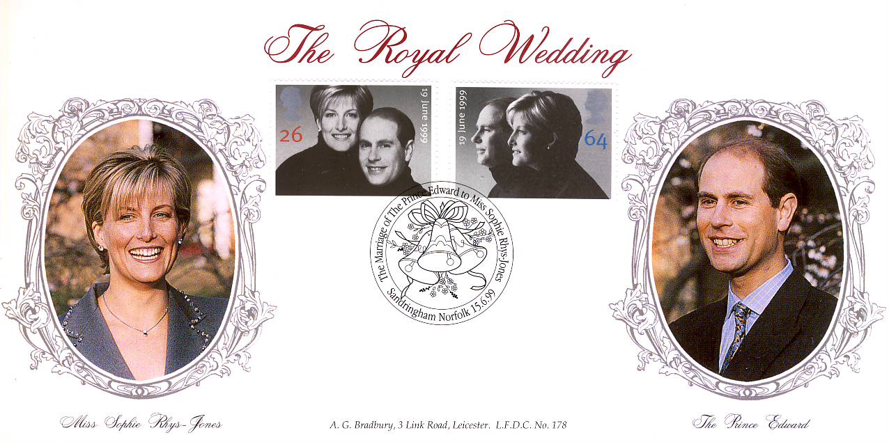1999 LTD EDITION LFDC no.178 Royal Wedding Bradbury Souvenir Cover Prince Edward Sandringham 15.06.99 Alternative Postmark