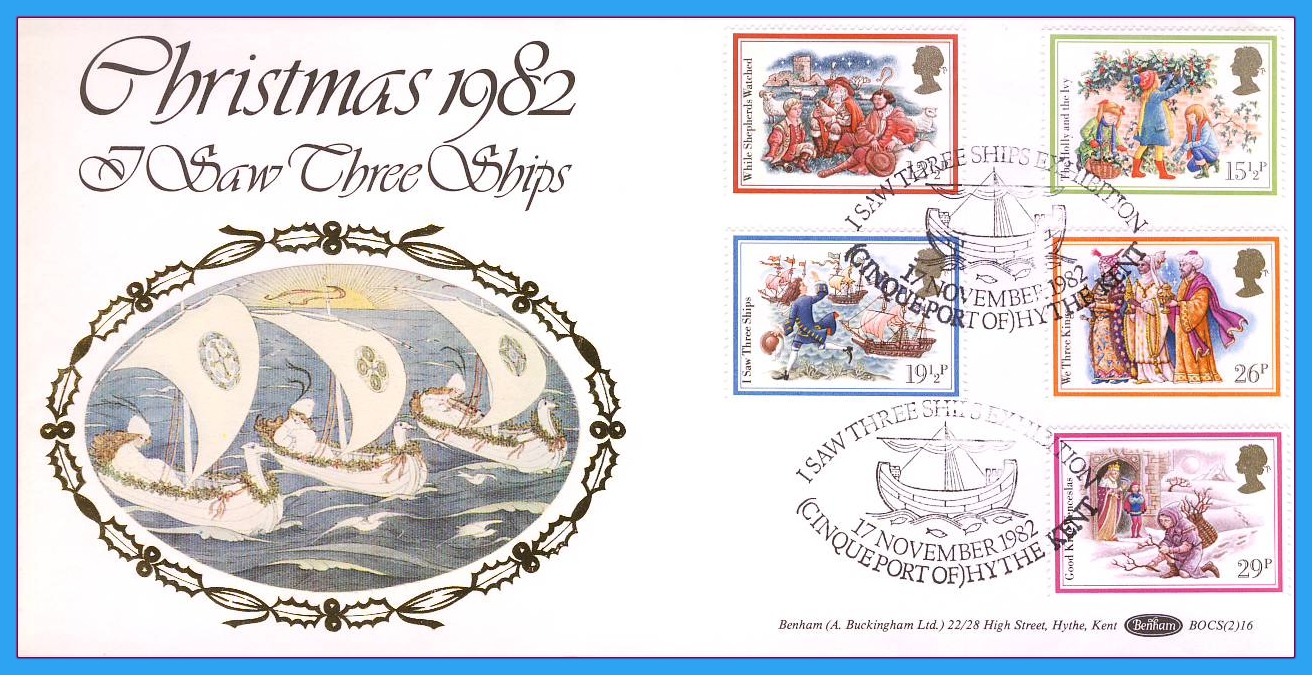1982 Christmas Stamps Benham Silk BOCS(2)16 FDC Hythe rcd23