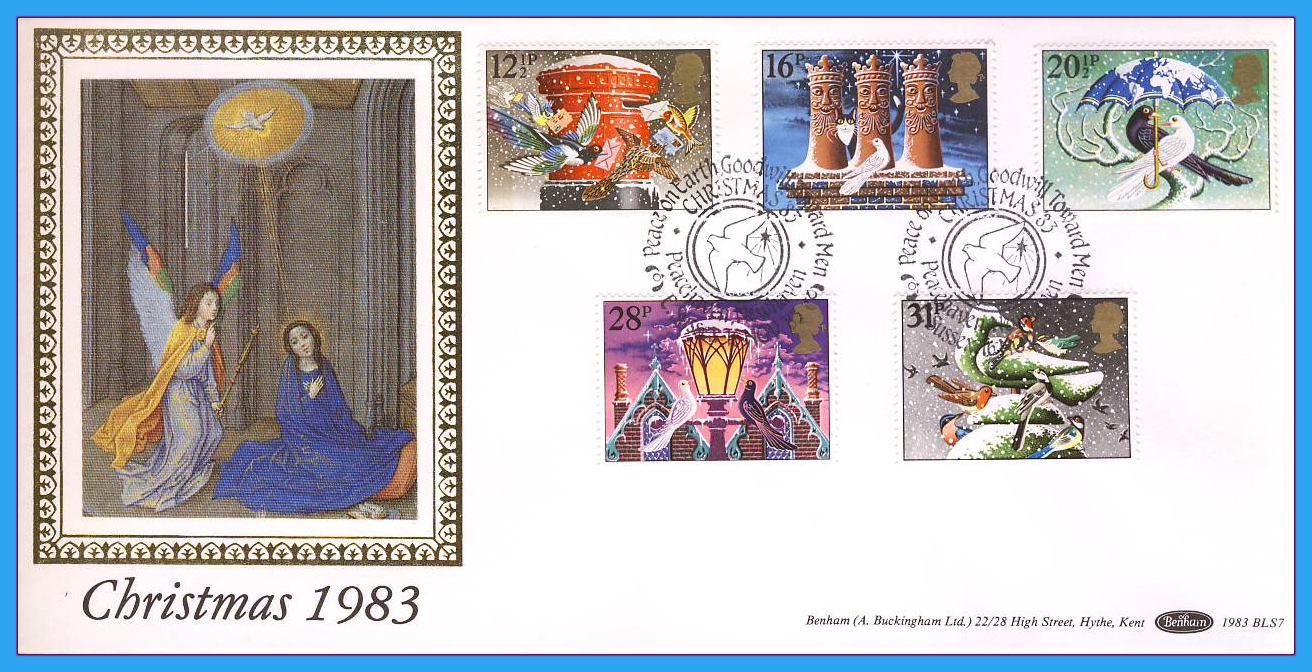 1983 Christmas Stamps FDC PEACEHAVEN SHS Benham Silk BLS7 refcd42