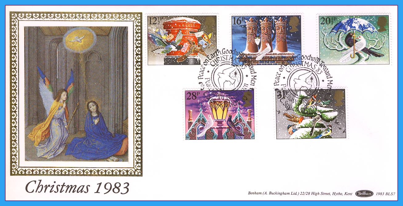 1983 Christmas Stamps FDC PEACEHAVEN SHS Benham Silk BLS7 refcd46