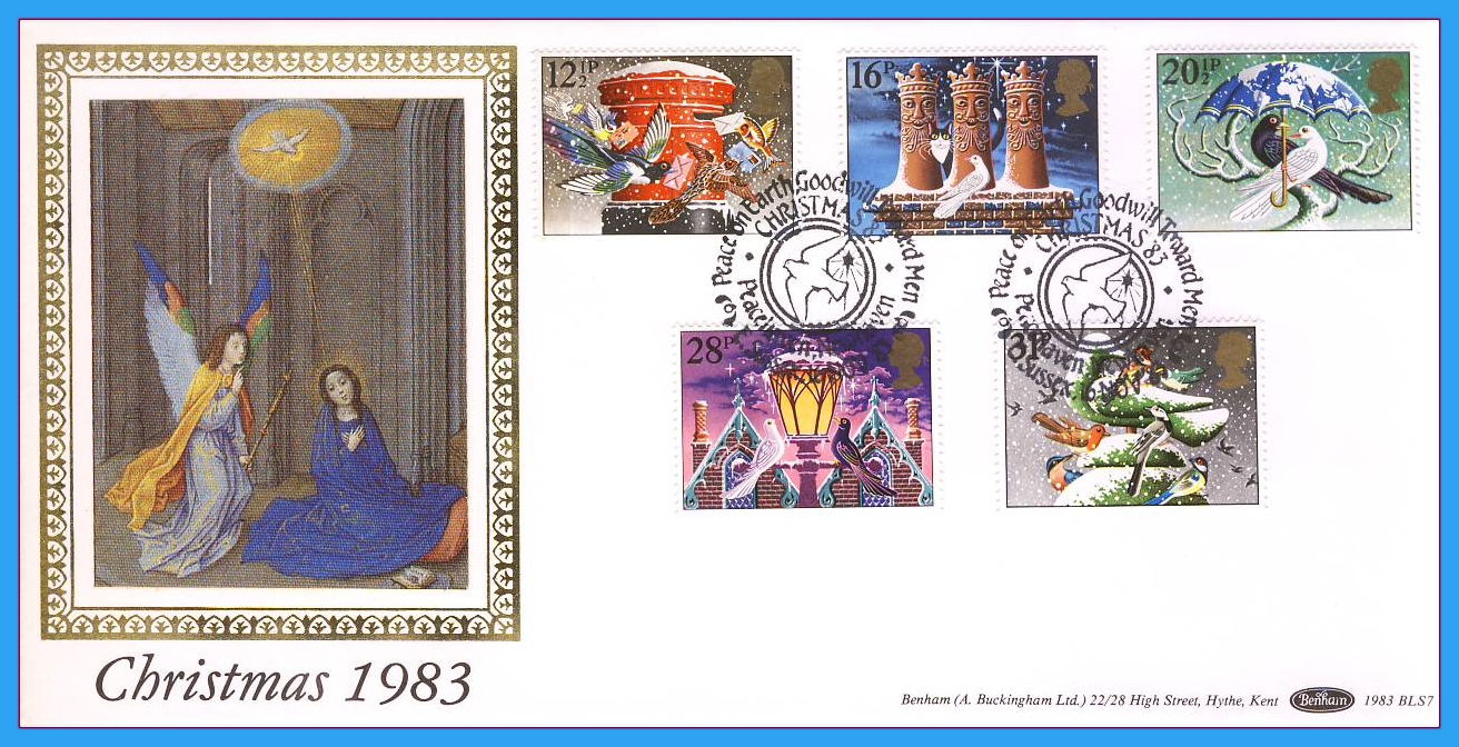 1983 Christmas Stamps FDC PEACEHAVEN SHS Benham Silk BLS7 refcd48