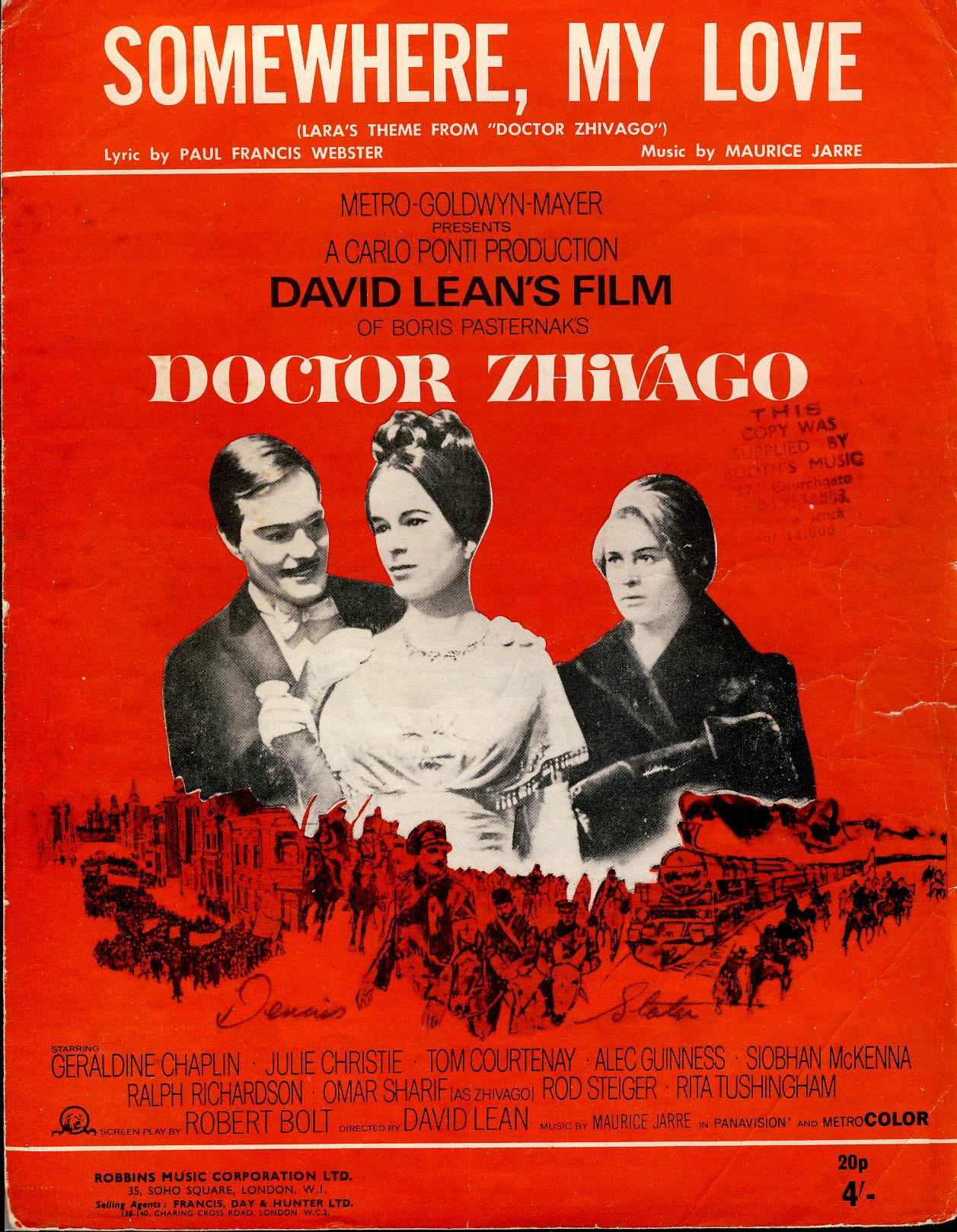 DOCTOR ZHIVAGO Somewhere, My Love vintage sheet music refS2-4