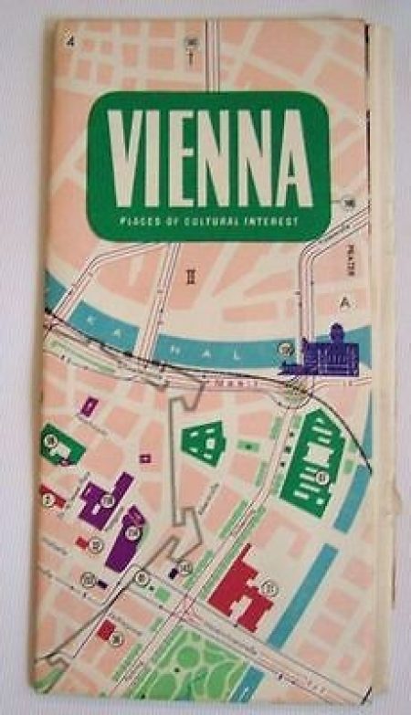 VINTAGE Vienna Locations of Cultural Interest foldout map10cm x 21cm folded dimension