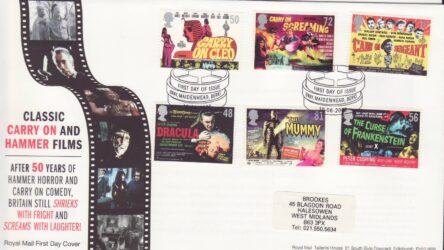 GB Stamps First Day Cover Carry On and Hammer films, cinema, TV, horror SHS 2008