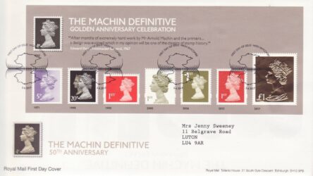GB Stamps First Day Cover Machin 50th Golden Anniversary MS,  stamp SHS 2017