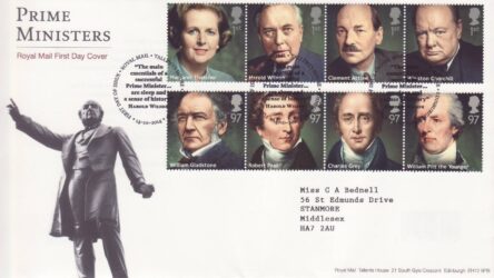GB Stamps First Day Cover UK Prime Ministers, Churchill, Peel, Thatcher SHS 2014