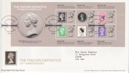 GB Stamps First Day Cover Machin 50th Anniversary MS,  stamp, design SHS 2017