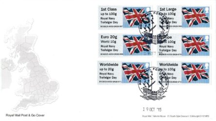 FLAG  NMRN TRAFALGAR DAY 19/10/15  FDC COLL/SET A002  PORTSMOUTH  SHS  POST  GO
