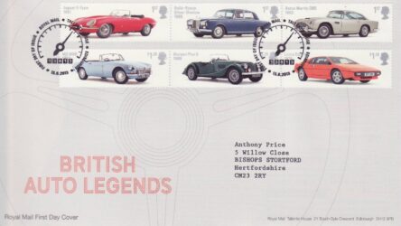 GB Stamps First Day Cover Auto Legends, classic cars, Lotus, Jaguar SHS 2013
